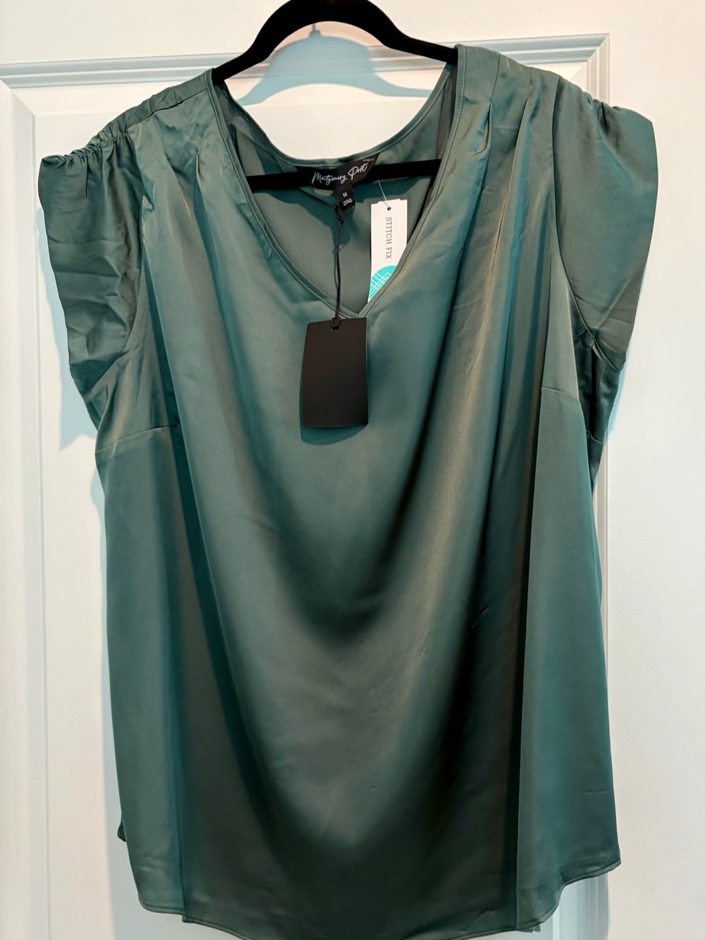 Shimmer Cap-Sleeve Blouse — Teal